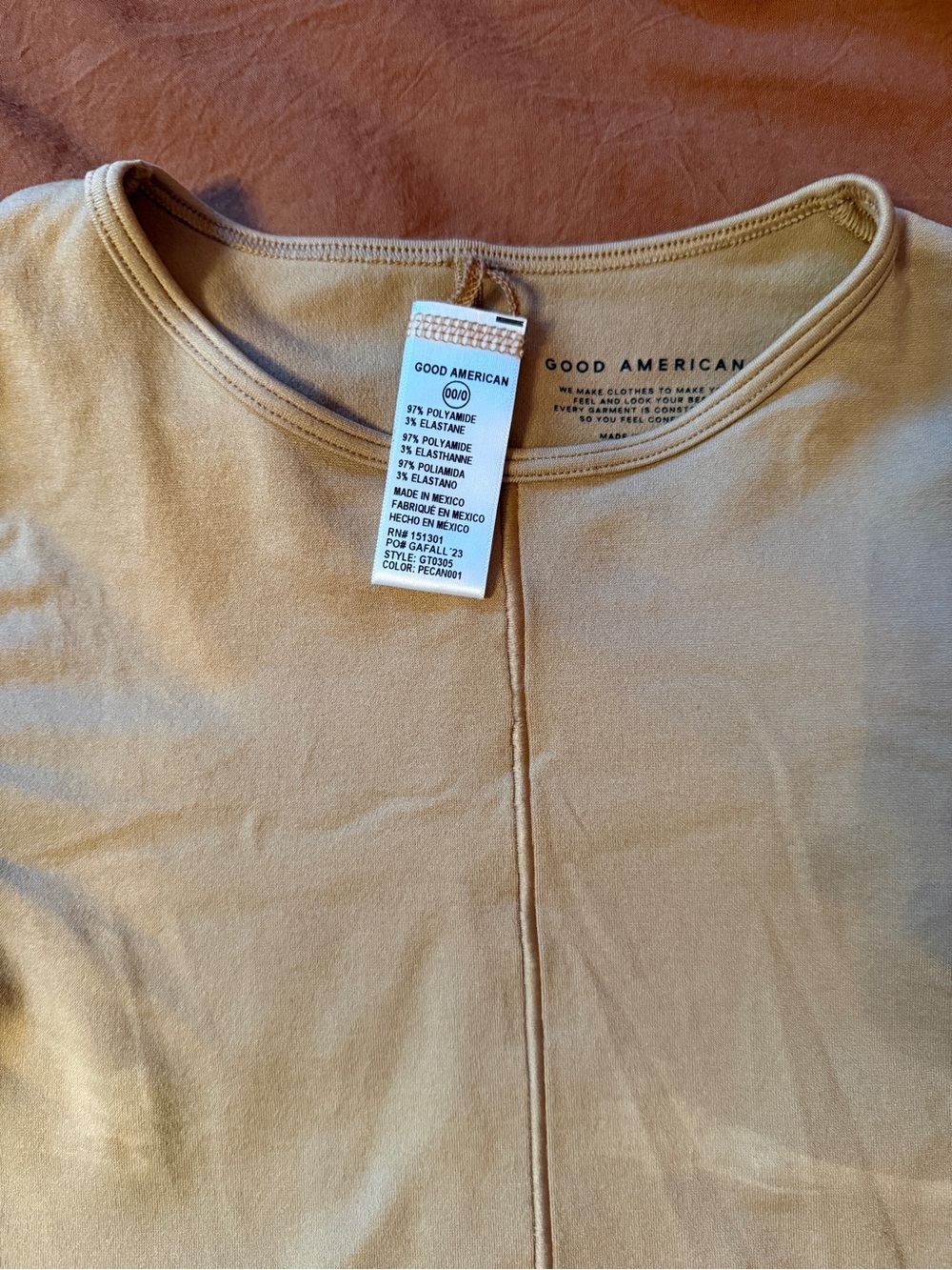 Good American beige tan stretch/Tan short sleeve Sleeve Crewneck shapewear shape